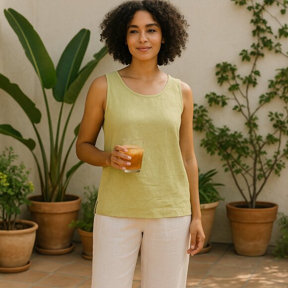 Citron Santa Monica Bamboo Blend Soft Short Sleeve Tank SZ S Light Green - Picture 1 of 7